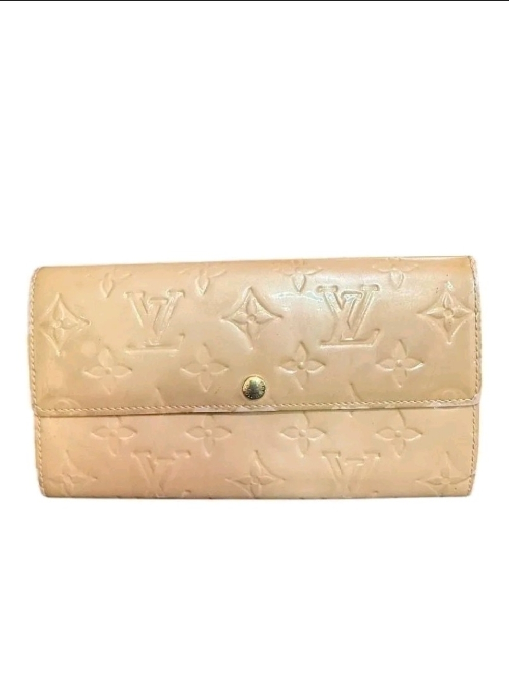 Authentic Louis Vuitton Vernis Sarah Wallet on Chain Crossbody - Beige + COA